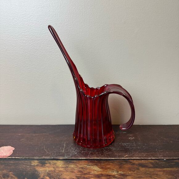 Fostoria Heirloom Amberina Ribbed Pitcher Ewer Vase Vintage MCM 10" tall - Picture 1 of 10